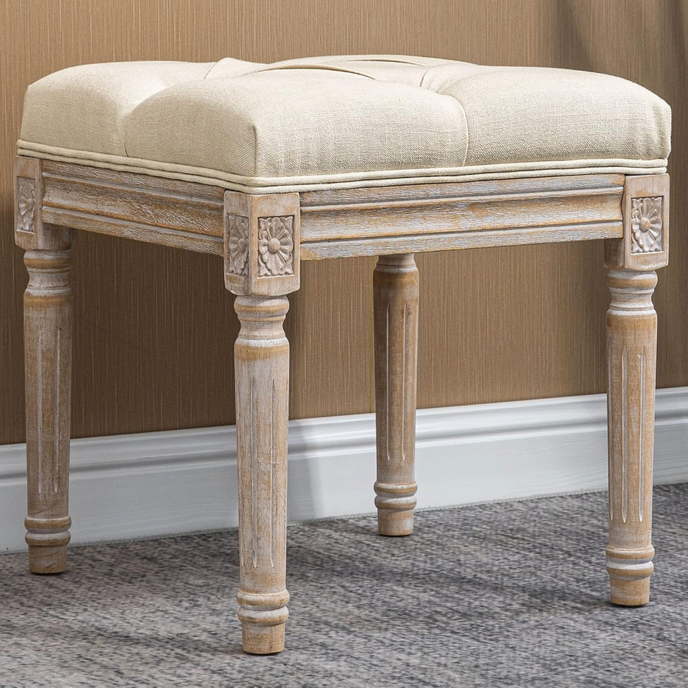 HOMCOM 16" Vintage Ottoman Tufted Foot Stool with Upholstered Seat Beige