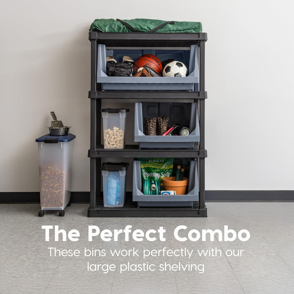 Bundle of IRIS USA 5-Shelf Heavy Duty Plastic Storage Shelves, Black + IRIS U...