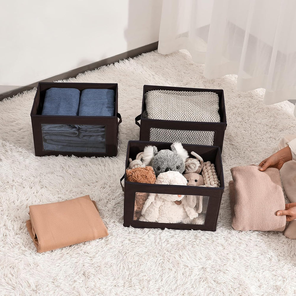 Homsorout Brown Fabric Storage Bins with Lids - 6 Pack Modern Lidded-Home Sto...