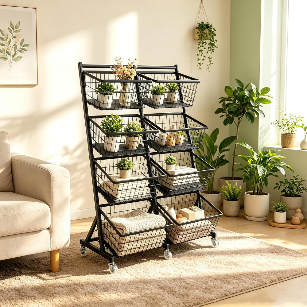 Store Snack Display Rack with Wheels, Fruit & Vegetable Storage Rack