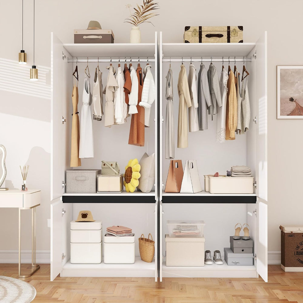 White Armoire Wardrobe Closet with 4 Doors: 75" H x 63" W
