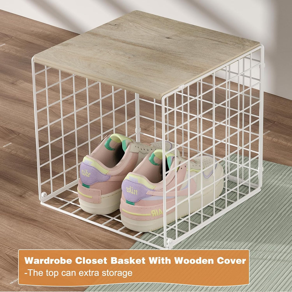 Hencawima 4 Pack Closet Organizers and Storage with Wood Top, Stackable Close...