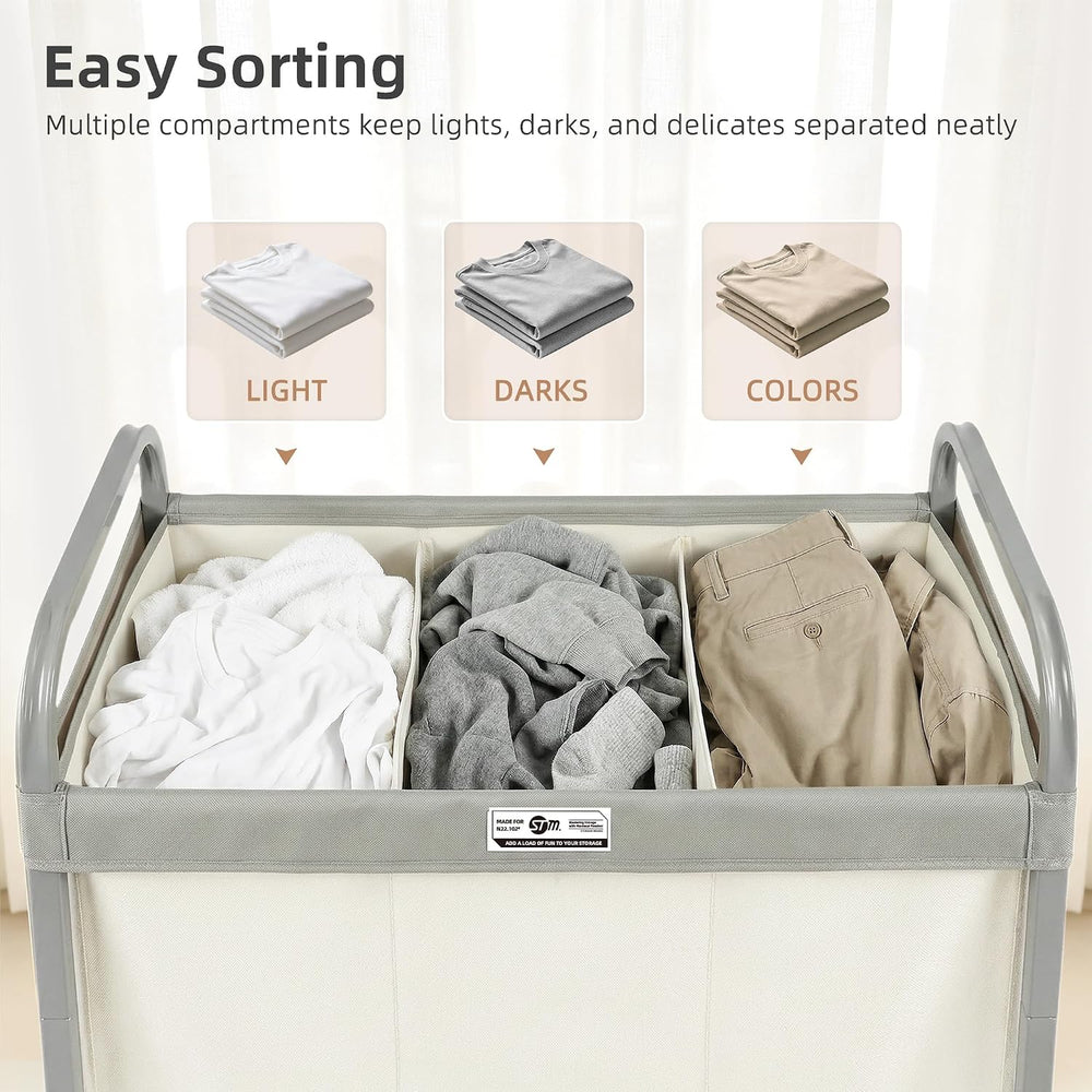 STORAGE MANIAC Laundry Hamper 3 Section with Lid Rolling Laundry Basket