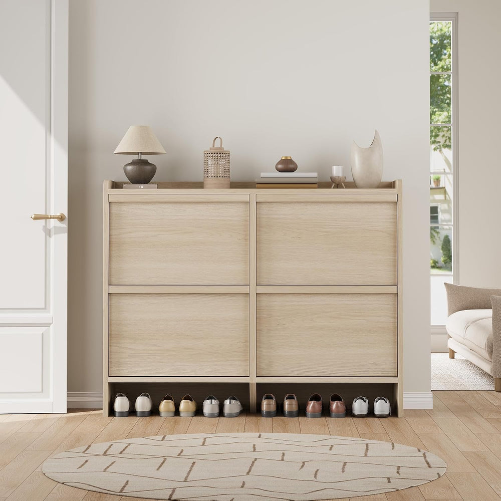 Shoe Cabinet for Entryway, Hidden Shoe Organizer with 4 Flip Drawers, Freesta...
