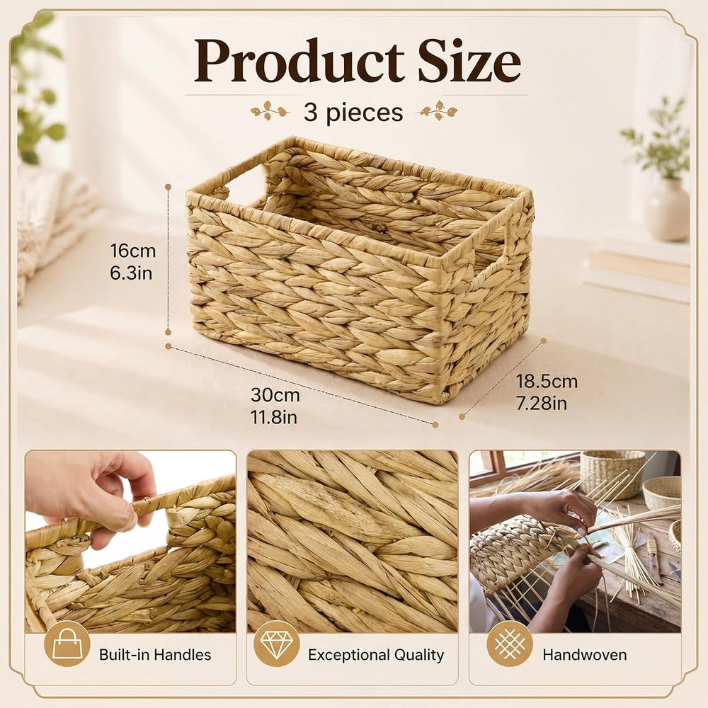 Suzile 3 Pack Wicker Storage Baskets, Water Hyacinth, M