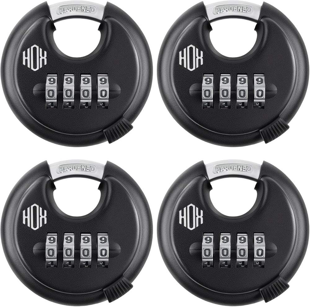 HOX 4-Digit Disc Padlock, Combination Lock with Stainless Steel Shackle