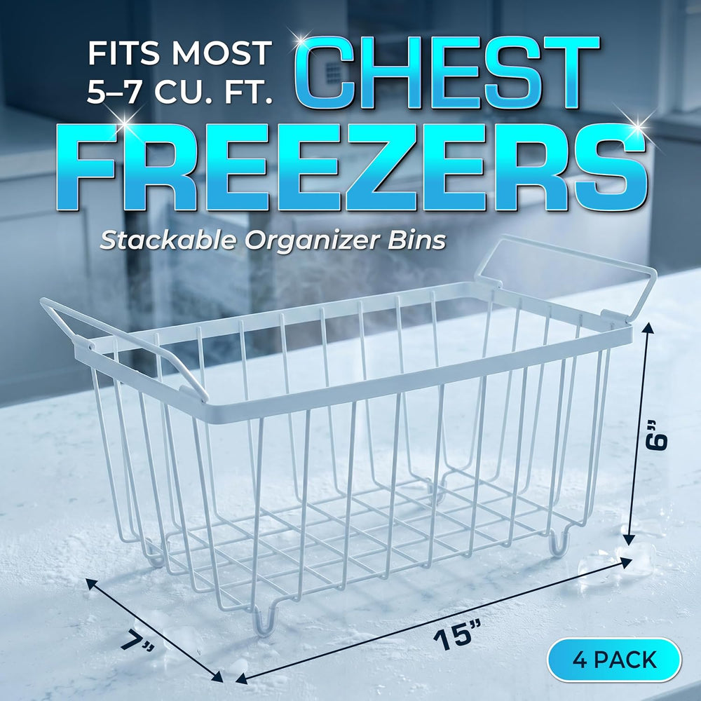 Deep Freezer Organizer Bins 4-Pack White with Portable Heat Sealer & Reus...