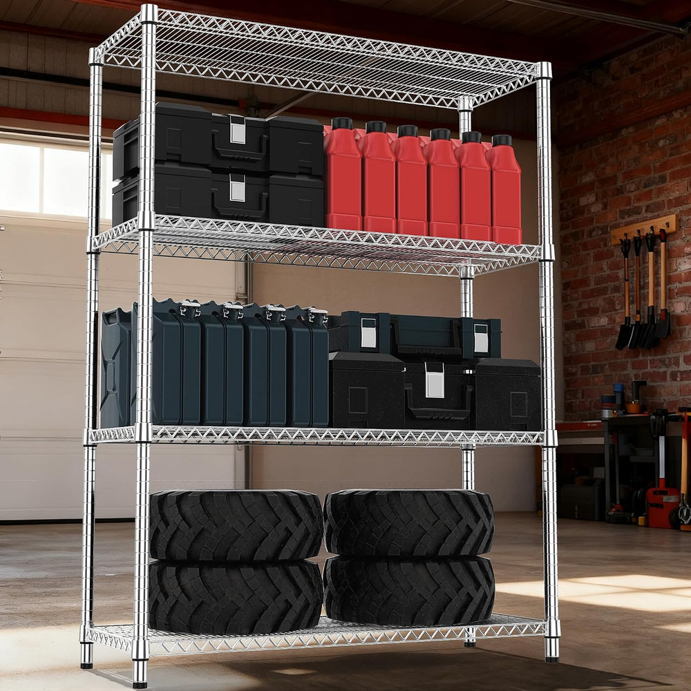 M MZG 4 Tiers Shelf Metal Storage Shelves 2640 lbs Steel Storage Shelving Uti...