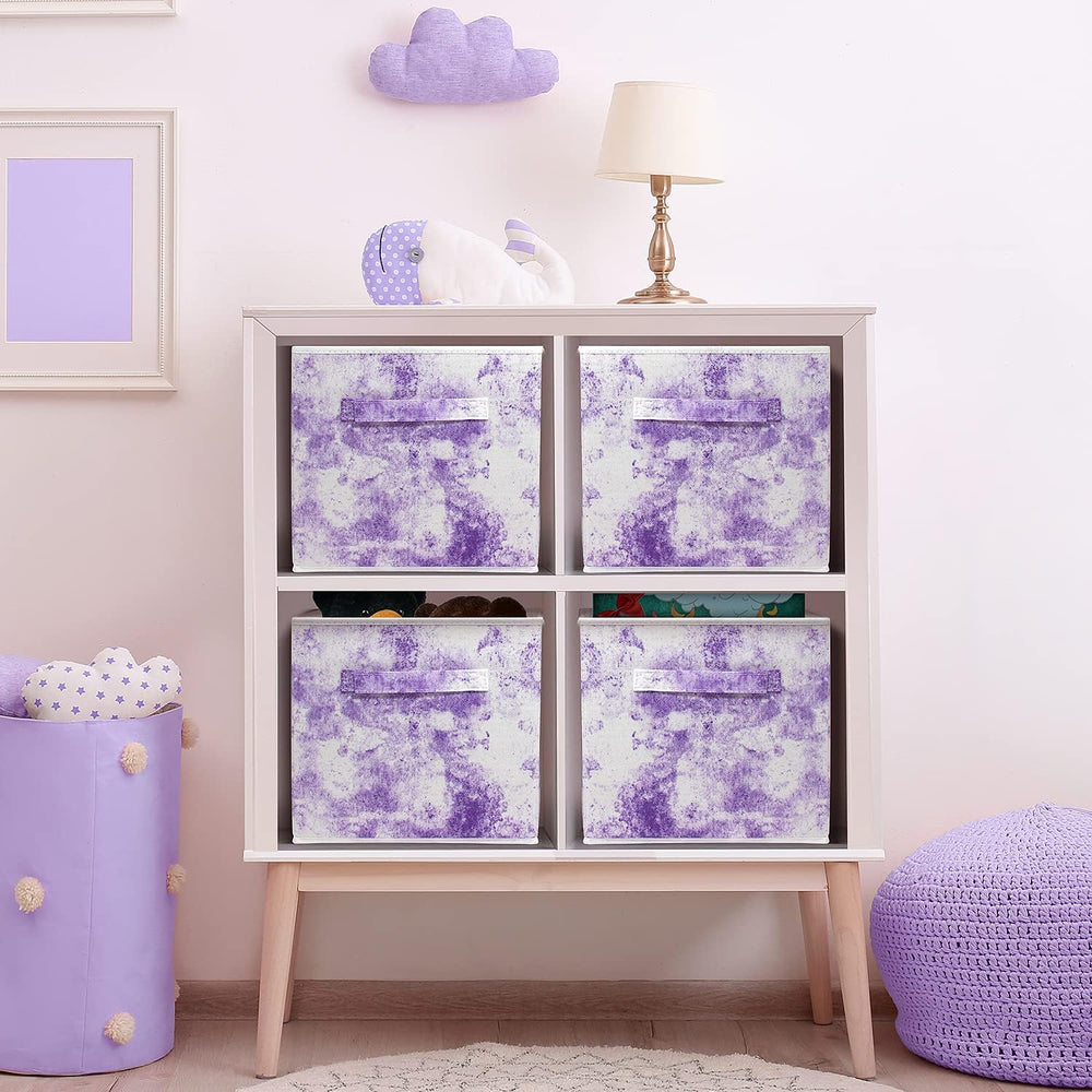 Sorbus 11 x 11 Storage Cubes, Foldable Fabric Bins (4 Pack, Tie-Dye Purple)