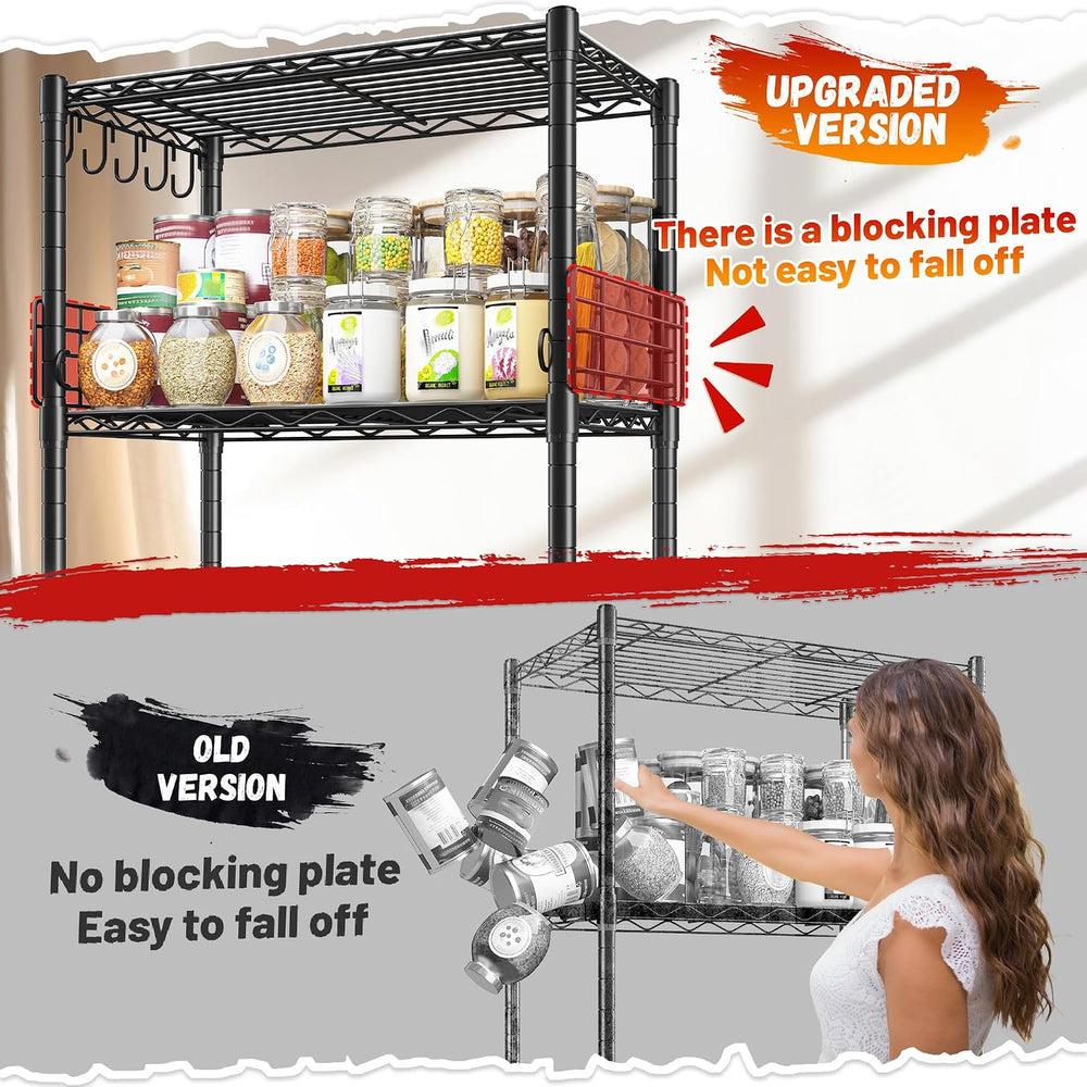 REIBII 59.1" H Storage Shelves, Side Blockers & Hooks, for Kitchen