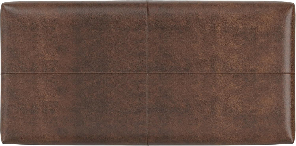 SIMPLIHOME Gabbie 48" Wide Vegan Leather Storage Ottoman in Chestnut Brown