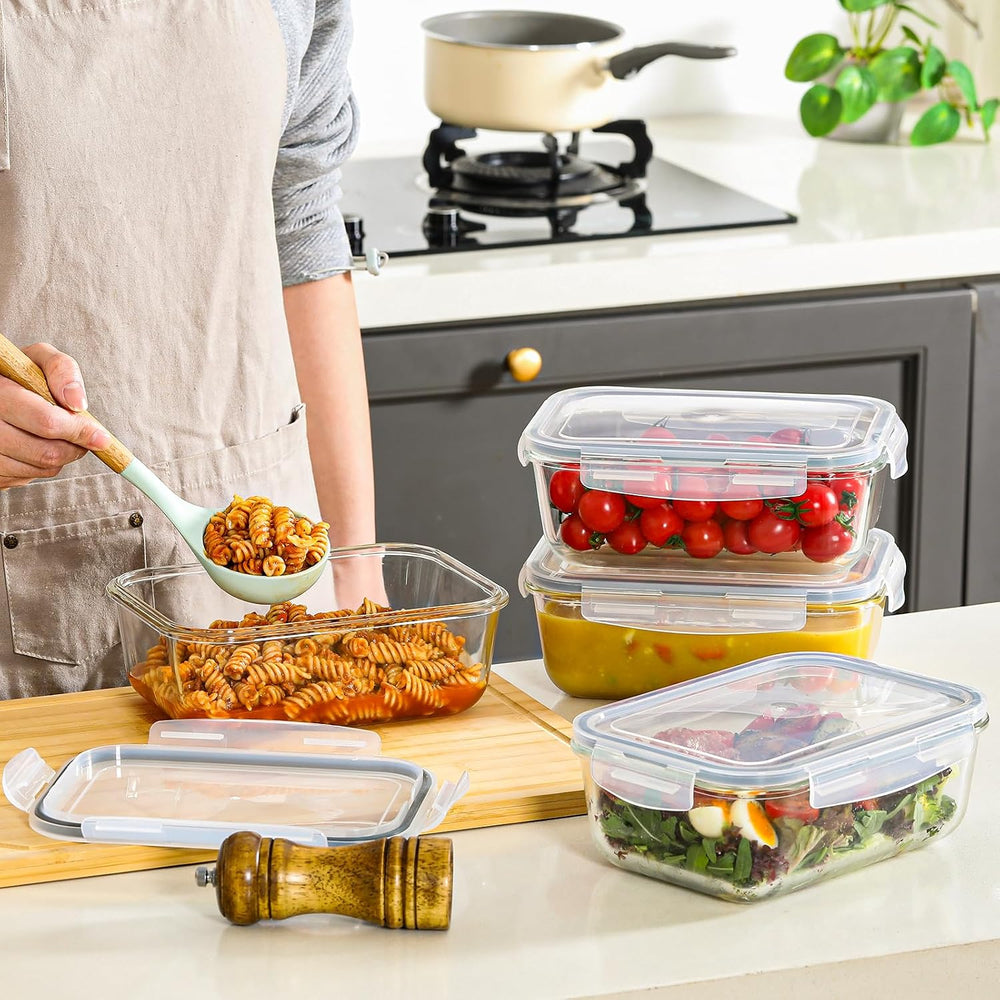 4 Pack 8 Cups/ 63oz Large Glass Storage Containers with Lids, Meal Prep Conta...