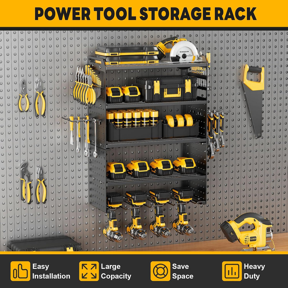 2 Pack Power Tool Organizer Wall Mount, 5‑Tier Garage Organization, Black