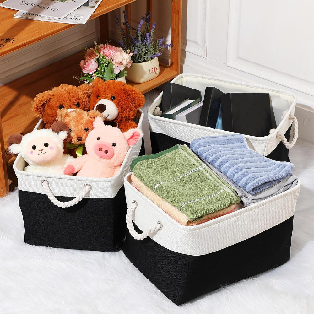 meekoo 8 Pack Fabric Storage Bins Baskets, 15 x 11 x 9.5 in, Black White