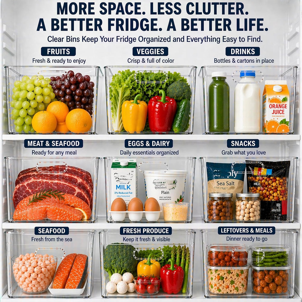 MOONEDGE 6 Pack Clear Organizer Bins 11x8x6in Pantry Organizers and Storage