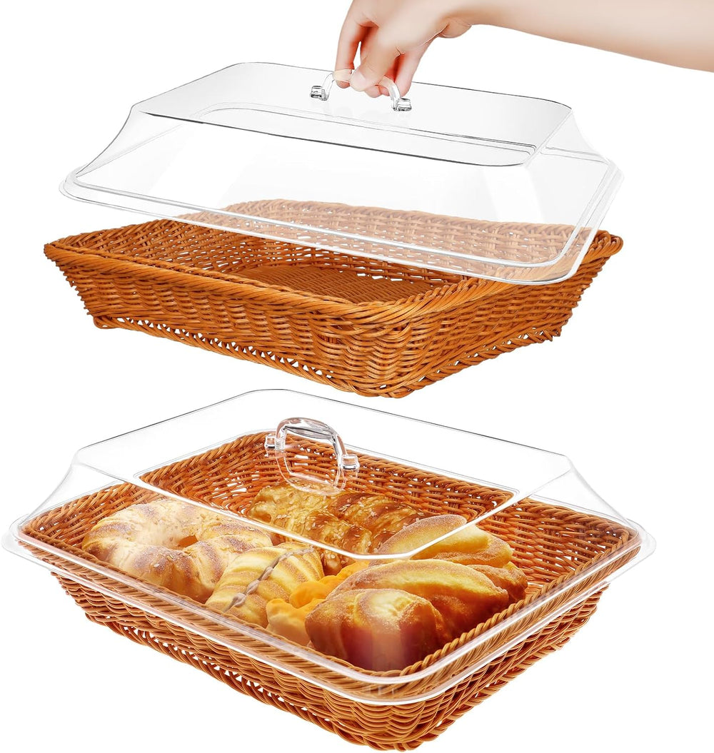 2 Pcs Rattan Bread Basket 15.7 x 11.8 Inch Woven Imitation Rattan Basket