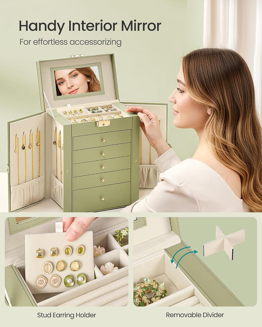 SONGMICS 6-Layer Jewelry Box Organizer with 5 Drawers, Lock and Mirror