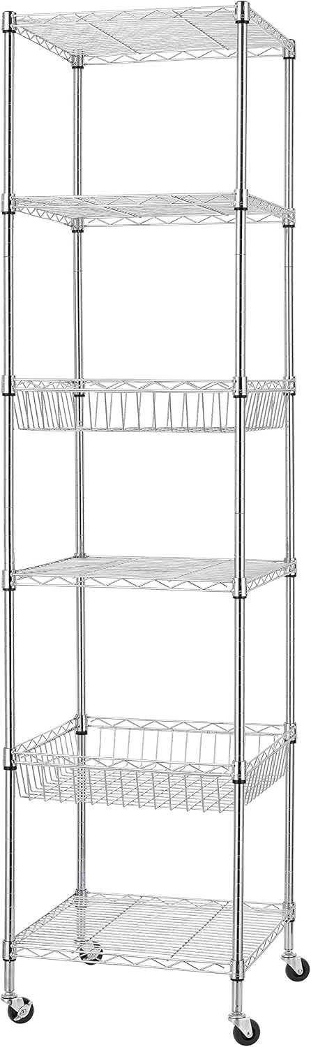 Finnhomy Heavy Duty 6 Tier Wire Shelving Unit with Wheels 18x18x72-inches 6 S...