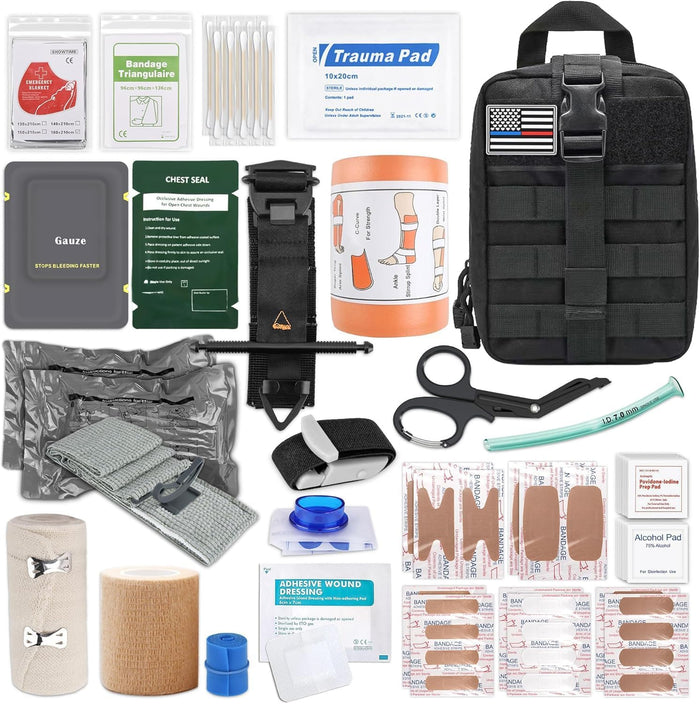 IFAK Trauma Kit with Tourniquet, 6-Inch Israeli Bandage, Splint, First Aid Kit for Car, Camping, Hiking and Travel with Molle Bag (78 Pcs)