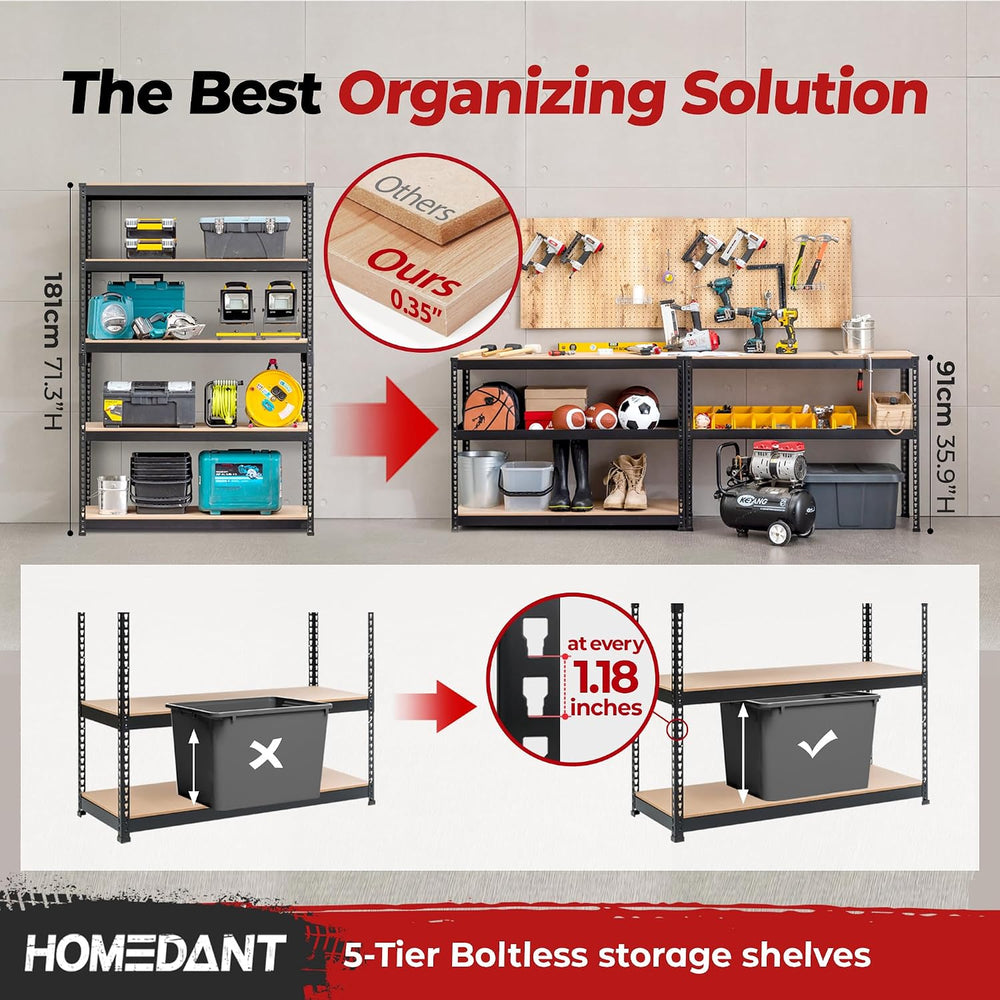HOMEDANT 47.7" W 5 Tier Heavy Duty Garage Shelving Adjustable Metal Rack...