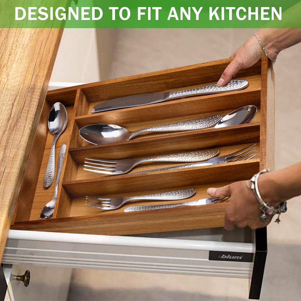 Greenual Acacia Wood Silverware Organizer 10 In Utensil Organizer Silverware ...
