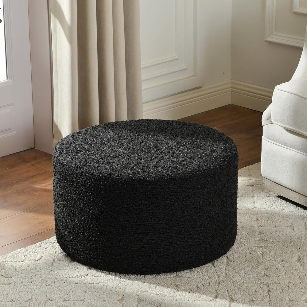 KINWELL Modern Round Boucle Ottoman (24" D x 24" W x 13" H)