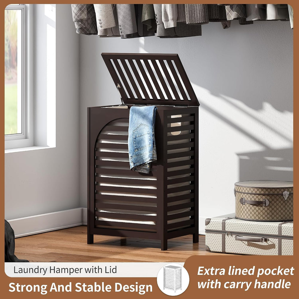 Laundry Hamper with Lid (16.9 * 13 * 26.5inches) Large Bamboo Laundry Bin Bas...