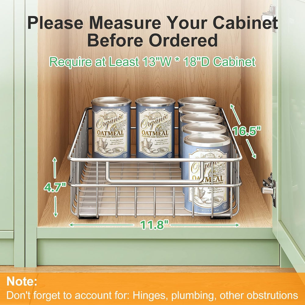 Pull out Cabinet Organizer, Stainless Steel 2-Pack Slide out Drawer with Sile...