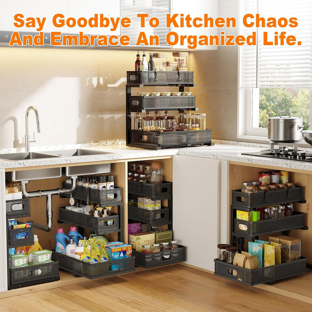 2 Pack 3 Tier Under Sink Organizer,Kitchen Cabinet Undersink Storage Drawer