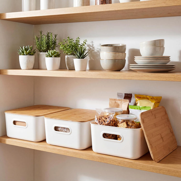 Citylife 16QT Storage Bins with Bamboo Lids, Stackable with Handles, 2-Pack