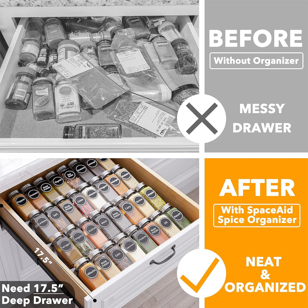 SpaceAid Spice Drawer Organizer with 32 Spice Jars, 386 Spice Labels, 4 Tier ...