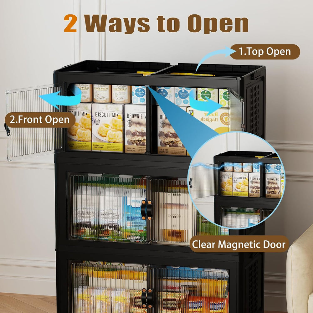 SAILUN 760Qt Stackable Storage Bins,Storage Cabinet with a Lid,4 Pack Black