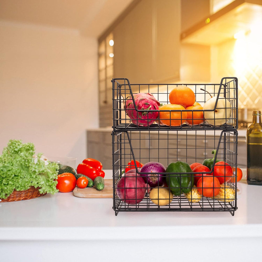 TIEYIPIN 2 Tier Metal Wire Storage Basket, Stackable Fruit Vegetable Food Bas...