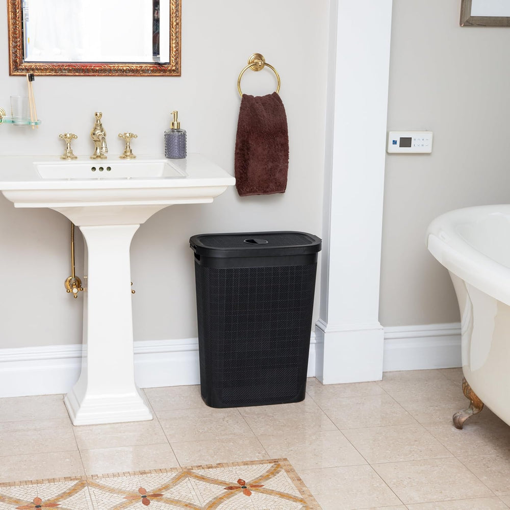 Mind Reader Slim Laundry Hamper with Lid, 40L Clothes Basket, Linen Design, P...