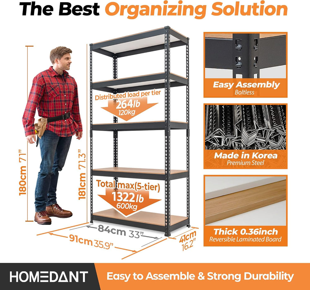 HOMEDANT 35.9" W 5 Tier Heavy Duty Garage Shelving Adjustable Metal Rack...