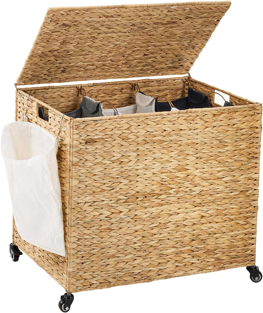 Laundry Hamper with Wheels, 52.8 Gallon(200L) Water Hyacinth Laundry Basket w...