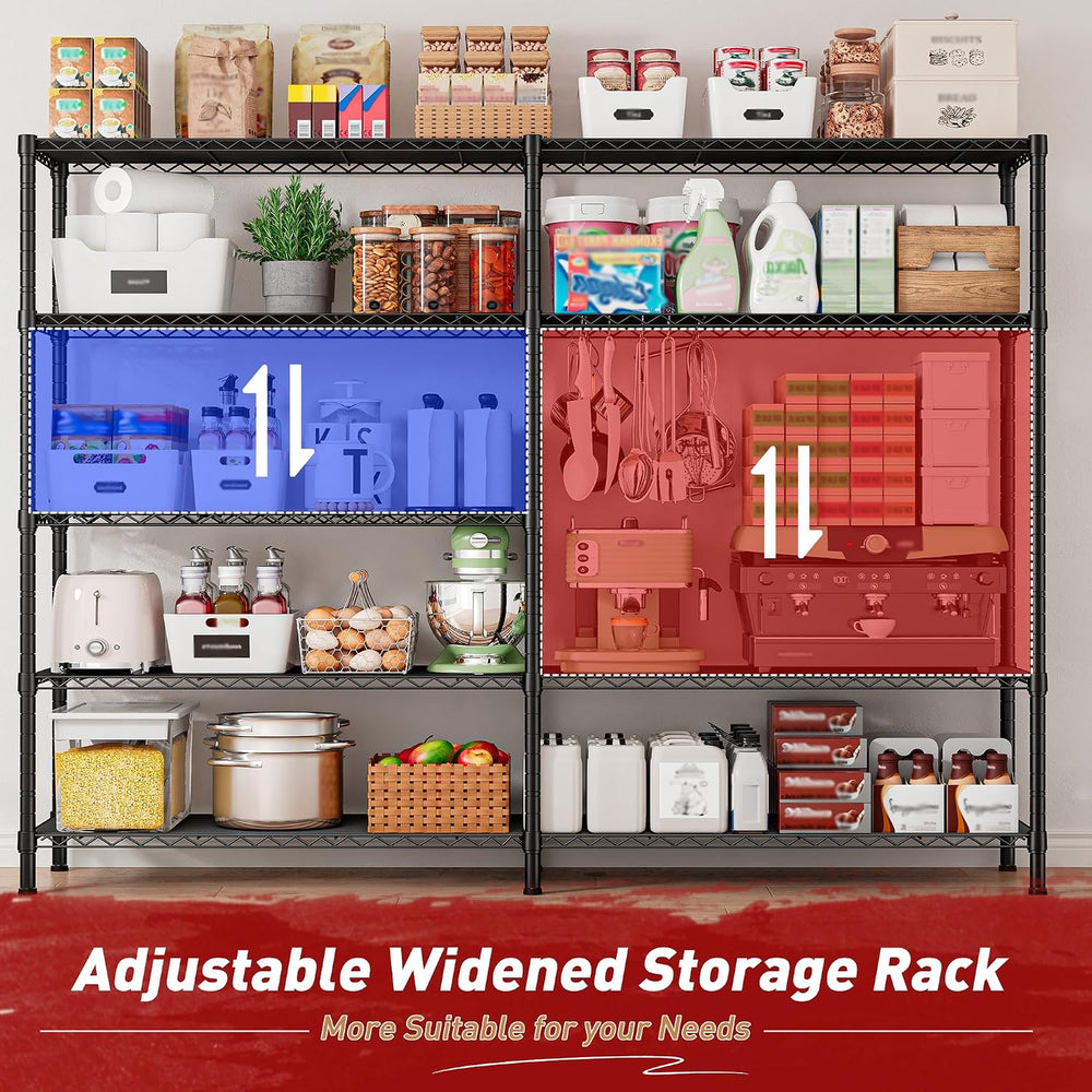 REIBII 58"W 5-Tier Wire Shelving Unit,1450 lbs,Adjustable,Pantry Industrial