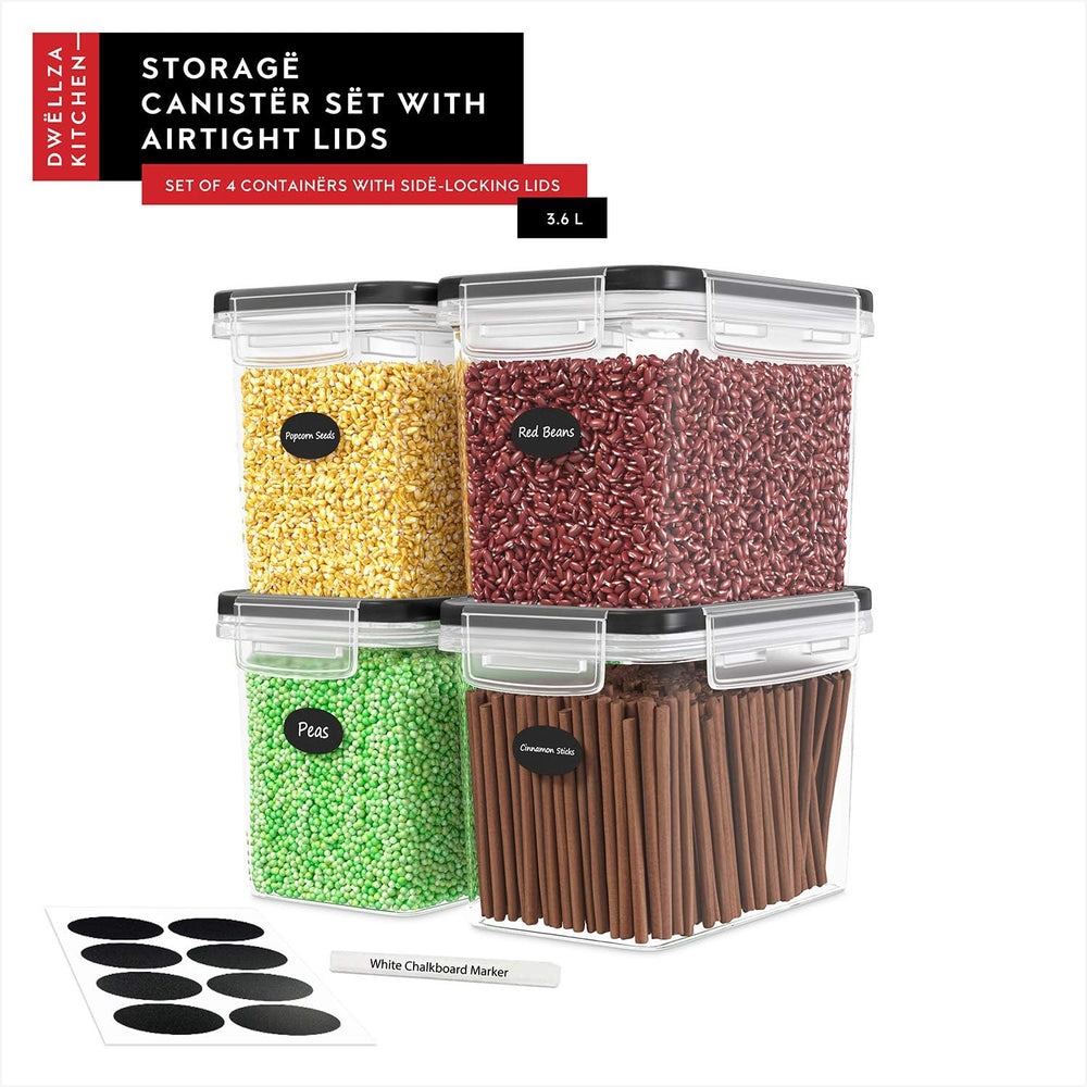 DWËLLZA KITCHEN Flour Sugar Storage Containers Set of 4; 3.6L Plastic Airtigh...