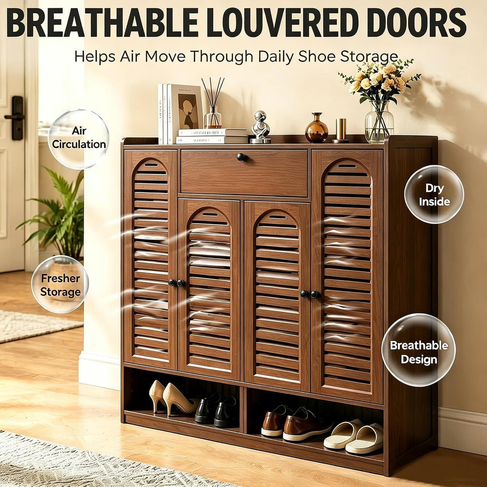 7-Tier Bamboo Shoe Cabinet,Shoe Storage Cabinet with Doors, 25-30 Pairs Frees...