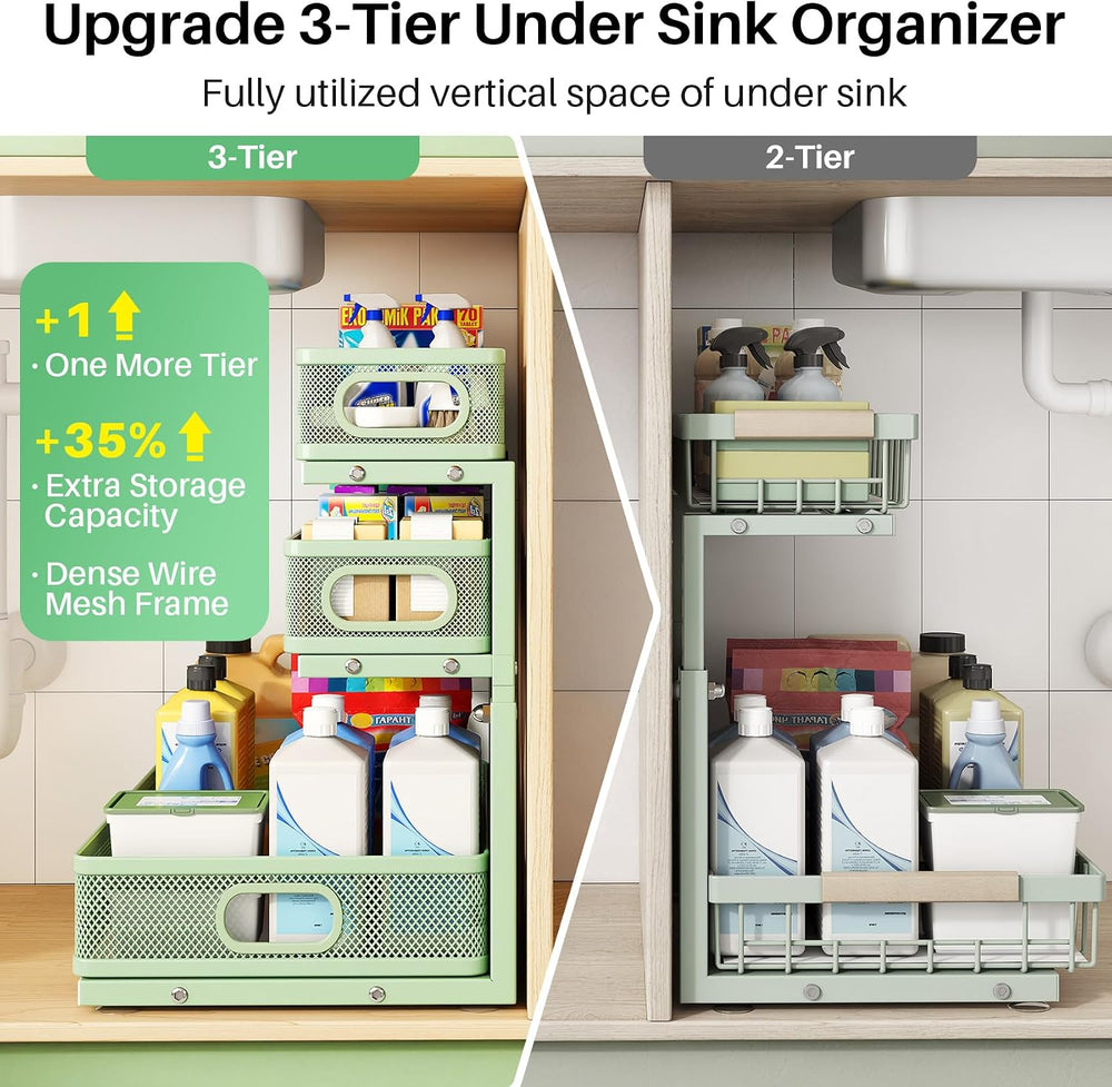 Kitstorack Under Sink Organizer, 1-Pack 3-Tier Height Adjustable Thickened Me...