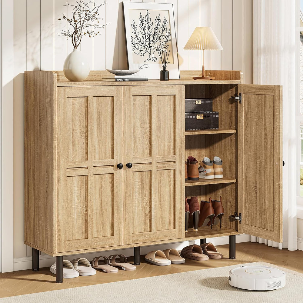 ONBRILL Large Shoe Cabinet with 3 Doors & Adjustable Shelves (Natural Oak)