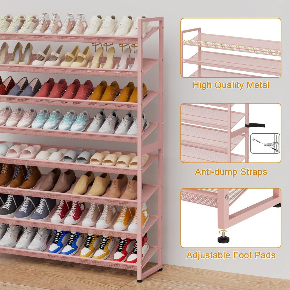 Large Shoe Rack 8 Tier Shoe Organizer, Heavy Duty Metal 4-Tier Stackable Shoe...