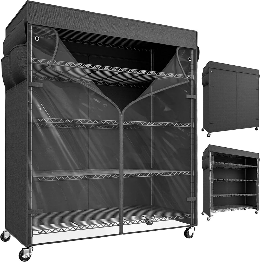 REIBII 45"W 5-Tier Storage Shelves with Cover & Wheels, 1100 lbs for...
