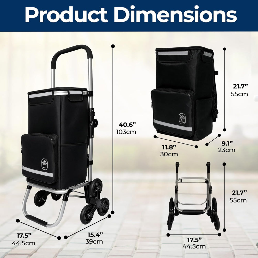 Foldable Stair Climbing Shopping Cart with Wheels – 3-in-1 Grocery Trolley, B...