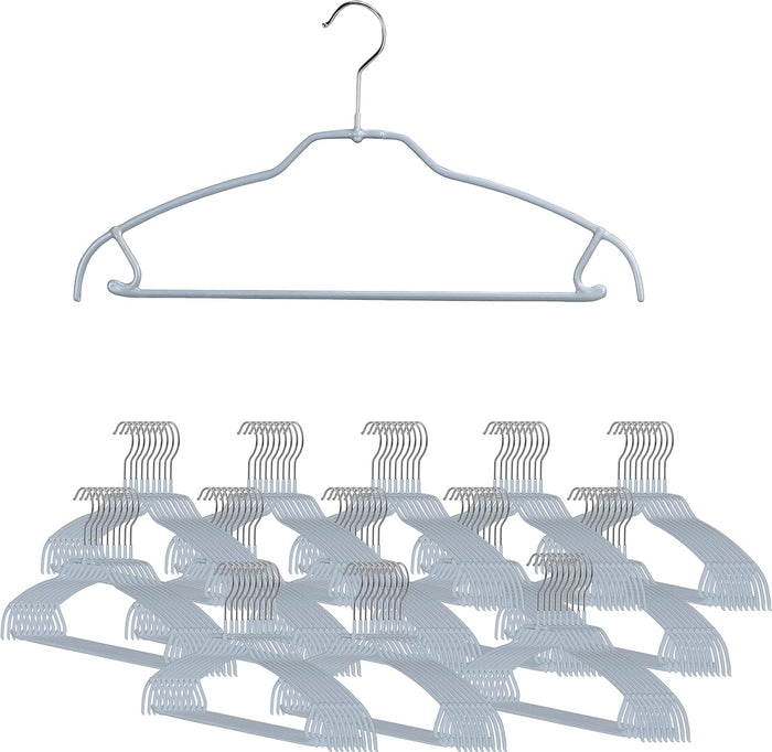 Mawa by Reston Lloyd Silhouette Ultra-Thin Series, Non-Slip Space Saving Shirt Hanger with Pant Bar & Skirt Hooks, Style 42/FTU, Pack of 130, Silver
