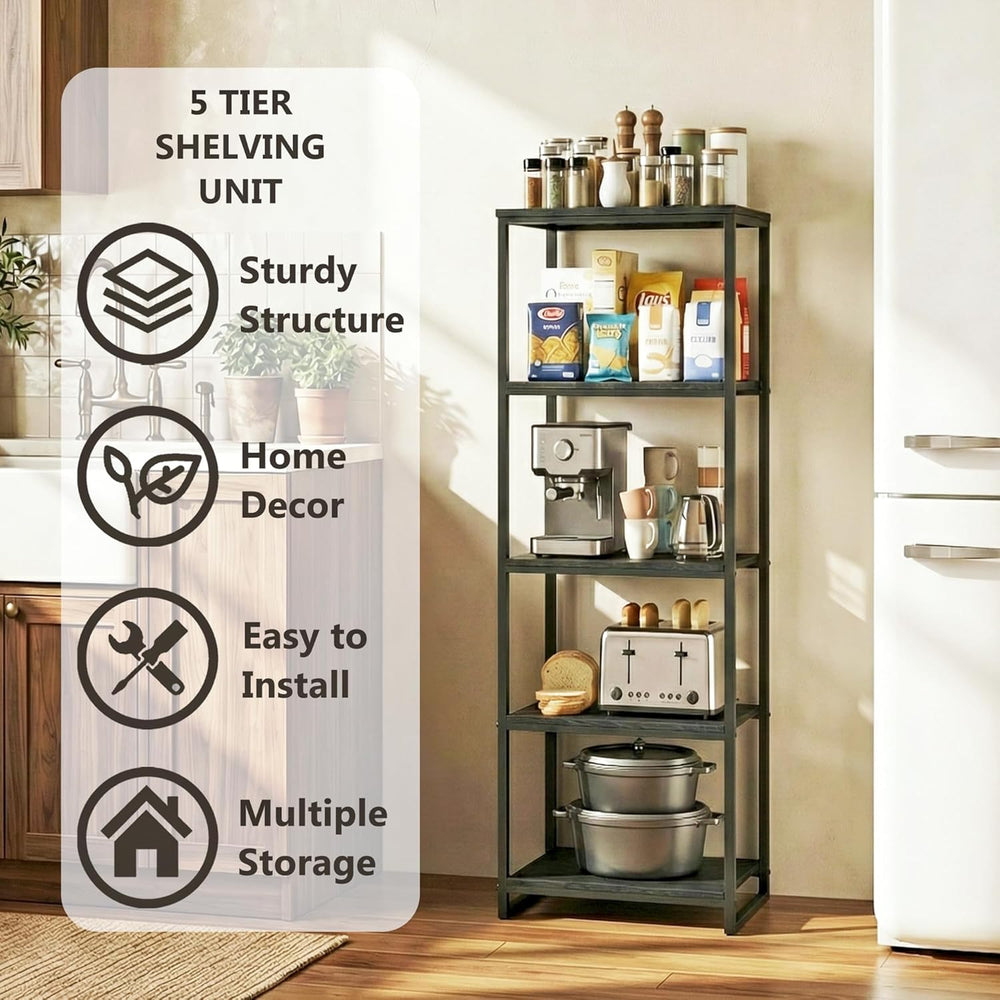 5-Tier Bathroom Shelving Unit, Narrow Corner Slim Rack, Black