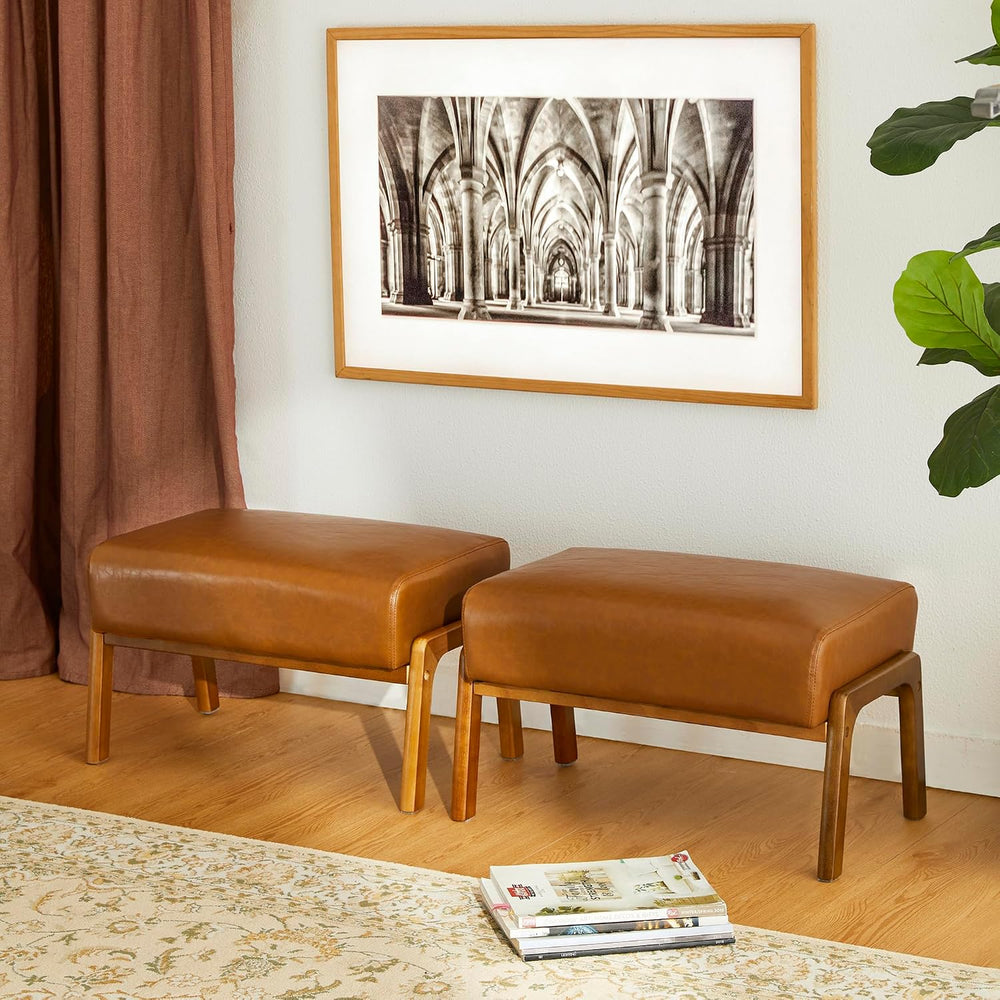 Glitzhome 15.5"(H) Footrest Stool Set of 2, Leatherette Ottoman, Accent ...