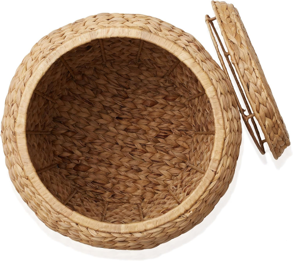 Casafield Round Storage Basket with Lid - Natural, Handwoven Water Hyacinth O...