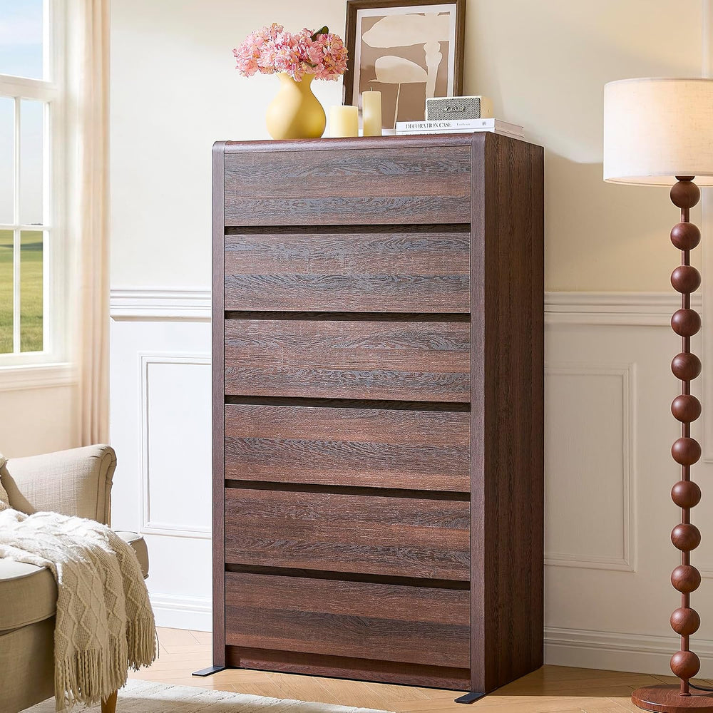 Modern 6 Drawers Dresser for Bedroom, 55.6” Tall Walnut Dressers & Chest ...