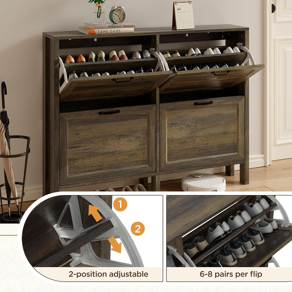 LOUVIXA Shoe Cabinet with 4 Flip Drawers, Narrow Shoe Storage Cabinet, Freest...